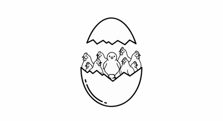 Obraz premium A cute hatched egg with a baby chick and several adult chickens inside