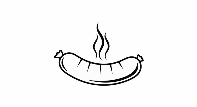 A simple black and white graphic of a steaming sausage with wavy lines above it
