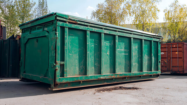 Large Green Industrial Waste Disposal Skip Bin Container.