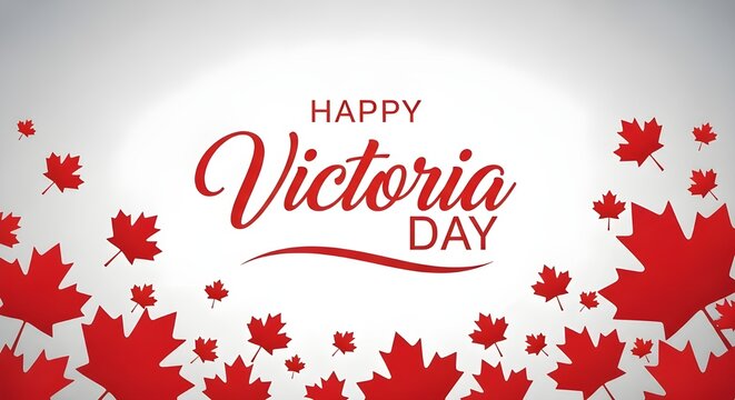Happy victoria day greeting with red maple leaves