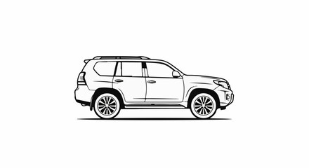 Fototapeta premium A simple black and white line drawing of a four-door SUV from the side