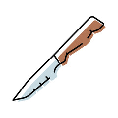 Obraz premium Hunting knife with a sharp blade and brown handle, designed for survival, camping, and outdoor activities, illustrating essential equipment for wilderness adventures