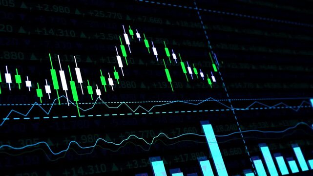 Stock Market Candlestick Chart with Financial Data Analysis, Red and Green Trading Trend Background