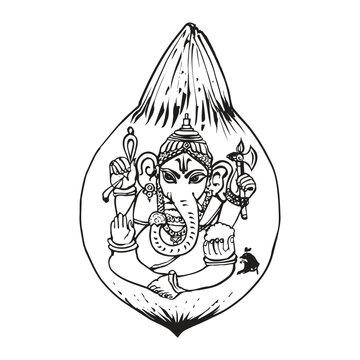 vintage vinagar ganesha in cocount illustration vector black and white