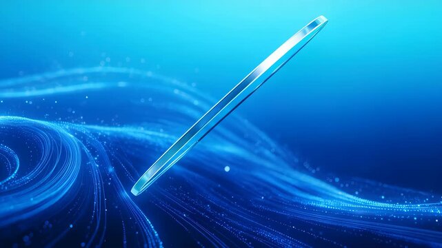 Glass lens in blue digital wave