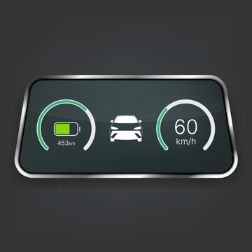 Electric vehicle dashboard interface with battery and speed display