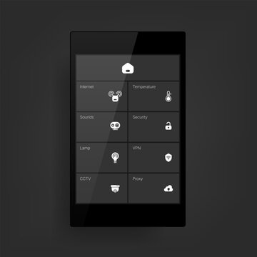 Smart home control mobile interface with IoT dashboard icons