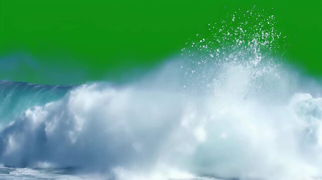 A powerful ocean wave crests dramatically against a vibrant green background, showcasing the raw beauty and force of nature.