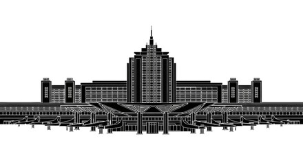 Obraz premium Airport terminal silhouette ? modern aviation travel infrastructure design