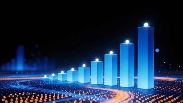 Blue glowing bar graph on dark background