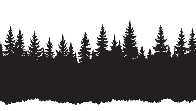 tree line, landscape with black silhouettes of trees and hills, trees silhouettes set. Black pine woods