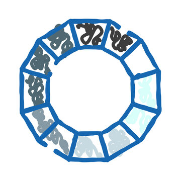 Blue dodecagon creating a segmented ring with varying shades of blue scribbles and abstract gradient elements inside, illustrating progress or loading