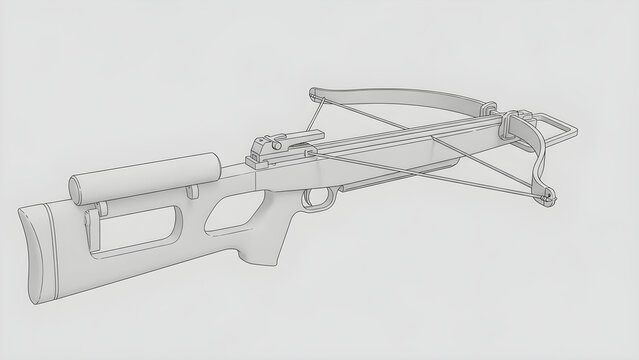 A detailed illustration of a modern crossbow with a scope and stock.