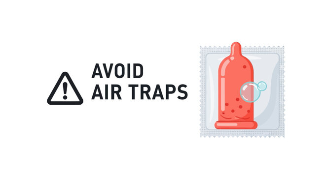 Vector condom icon, safety warning symbol, avoid air traps, protective packaging