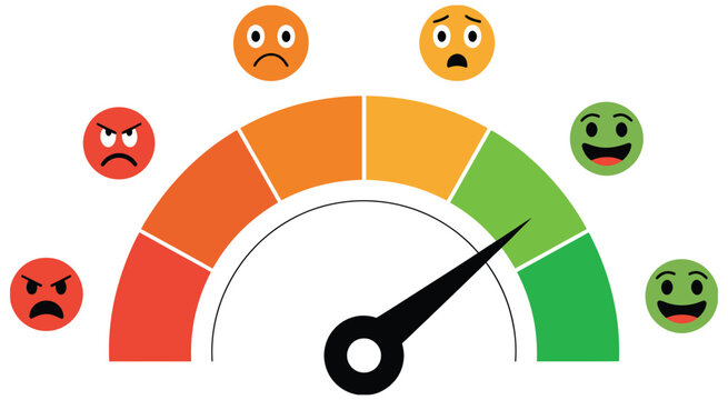 Customer satisfaction meter emotion rating scale from angry to happy faces, feedback experience evaluation and service quality measurement concept vector illustration