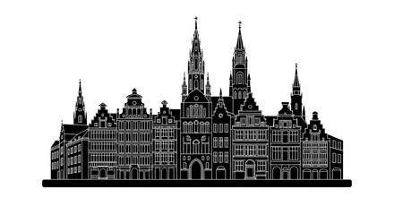 Fototapeta premium Antwerp City Skyline Silhouette ? Detailed European Architectural Landmark Graphic