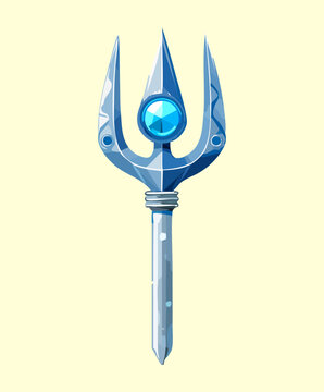 Magical teal trident with glowing crystal core and silver frame for aquatic warrior classes and deep sea exploration in fantasy mobile game assets