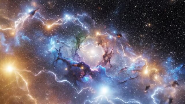 Vibrant Cosmic Nebula with Lightning Energy