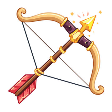 Golden longbow with glowing strings and ornate arrow for high level ranger character in epic fantasy adventure role playing game inventory ui