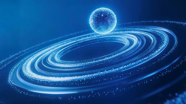 Abstract blue sphere with orbiting rings