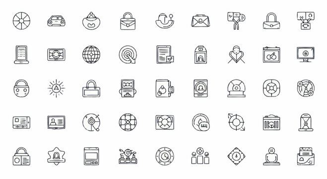 Collection of various line icons.