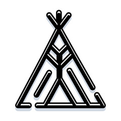 Indigenous tent dwelling, commonly known as a teepee or wigwam icon, crafted with bold black lines, symbolizing nomadic living, cultural heritage, and traditional life © vectorwin