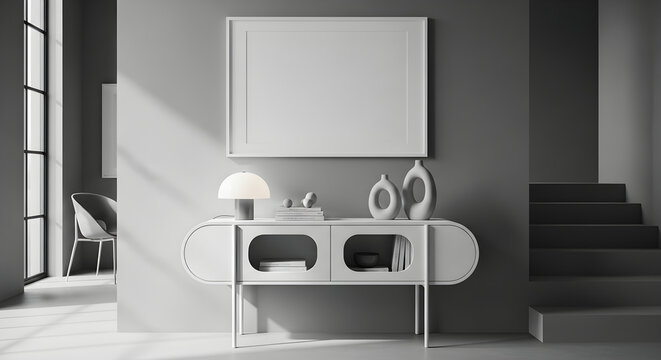 Modern interior design with console table and empty picture frame vector illustration