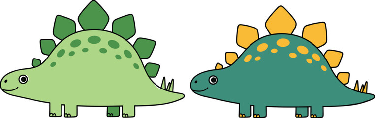 Playful Stegosaurus Characters in Green and Blue with Fun, Bright Spikes © Abdur