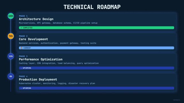 Bundle Blank Template and Sample Technical Roadmap Dashboard in blueprint style. High Quality 4k Footage