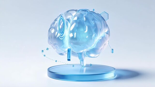 Blue transparent brain model with digital elements