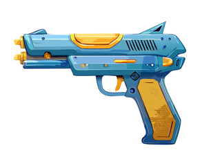 Naklejka premium Modern blue energy handgun with yellow accents for science fiction character weapon and tactical space combat game inventory asset design for apps