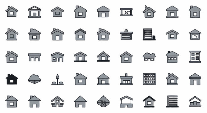 Collection of diverse house icons representing real estate and architecture.