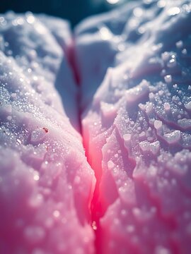 Diamond dust glitters on glacial veins, a microcosm of alpine majesty ,  nature,  diamond dust
