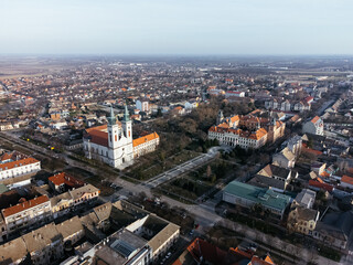 Fototapeta premium Drone view of Sombor town, square and architecture, Vojvodina region of Serbia, Europe