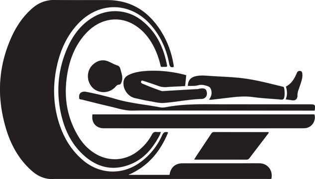A patient in CT Scan Icon. Medicine icon. Element Patient silhouette icon. Premium quality graphic design. logo Vector Black silhouettes