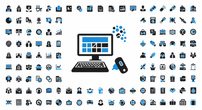 Computer Icons Set Technology Business Digital Interface Symbols.