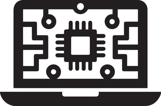 Laptop Chip icon. logo Vector Black silhouettes