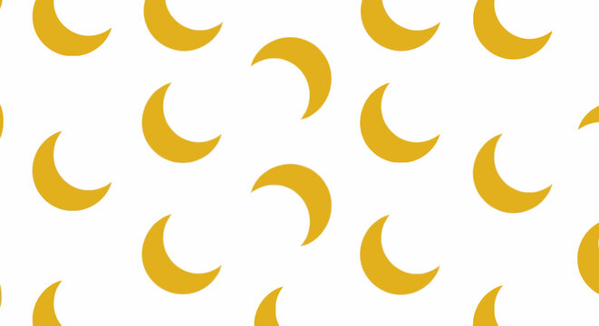 Seamless pattern of golden crescent moons on a white background, celestial, cosmic, night sky, astronomy, abstract, graphic design