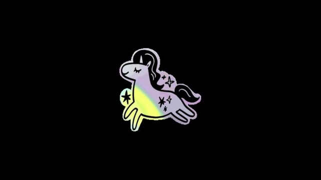 Animated gradient unicorn emblems with stars on black background