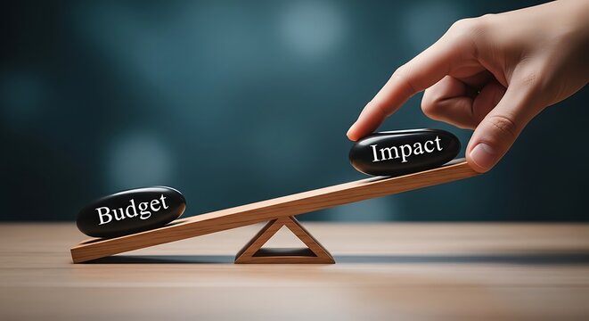 Balancing Budget and Impact Concept on Wooden Scale