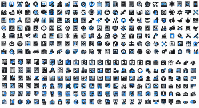 Various business and technology icons.