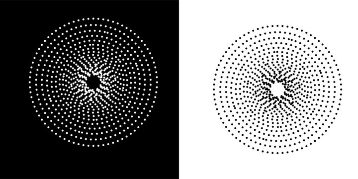 PrintAbstract background with lines in circle. Art design spiral as logo or icon. A black figure on a white background and an equally white figure on the black side.