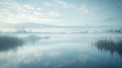 Obraz premium Misty morning reflection on a still lake