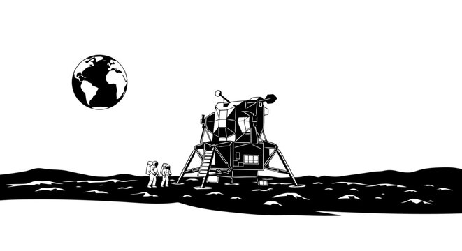 Astronauts on the moon with a lunar base