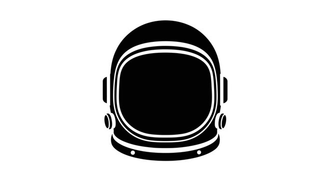 A black and white illustration of an astronaut helmet