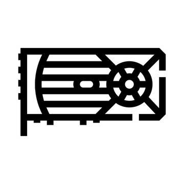 Computer graphics card processing unit line icon representing modern digital technology, hardware components, and powerful computational systems for gaming and design