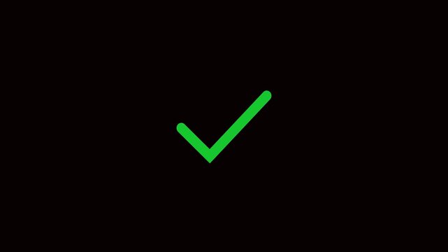 Green Check Mark Animation Success Tick Icon on Black Background