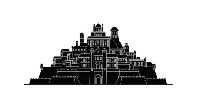 Castle silhouette icon ? medieval fortress landmark vector graphic