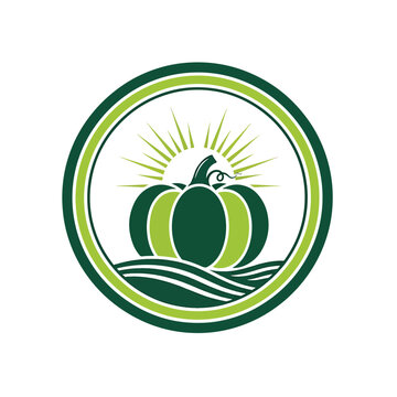 Minimalist green pumpkin logo design on a white background.