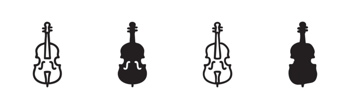 Classical String Instrument Icons like Cello or Double Bass for Music and Orchestra Concepts